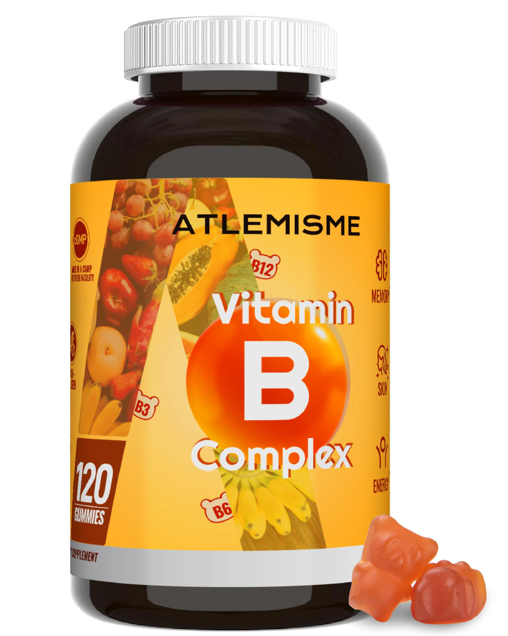 ATLEMISME Vitamin B Complex Gummies Apple bottle for easy energy support.