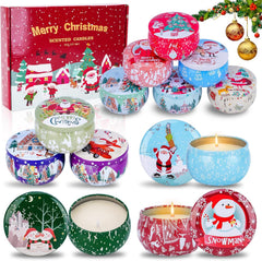 atrankikk 12pc Christmas scented candles packaging, gift-ready display for the holidays.