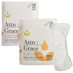 Attn Grace heavy pad front view showing discreet two-pack packaging and high absorbency