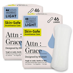 Attn Grace panty liner packaging shows a 92-count box for daily protection.