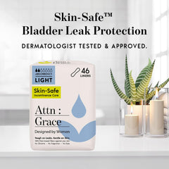 Attn Grace liner shown under lightweight underwear for discreet daily protection.
