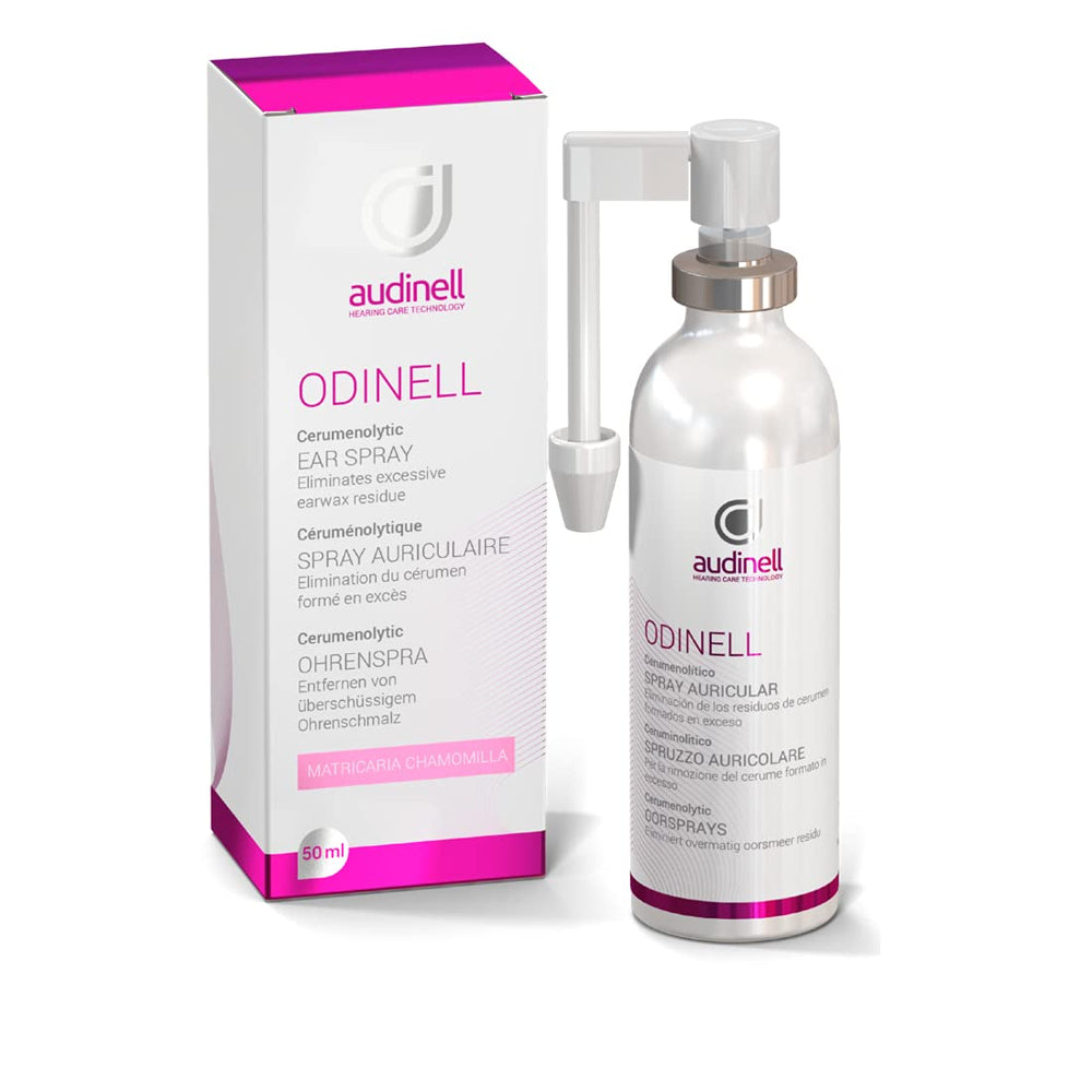 Audinell spray cerumen 50 ml, limpieza suave del canal auditivo.