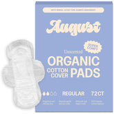 August Regular Cotton Pads pack front showing 72-count box for reliable daily protection