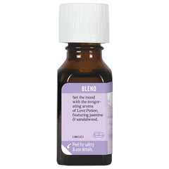 Aura Cacia Love Potion bath oil ingredients close-up suggests spa-like at-home relaxation