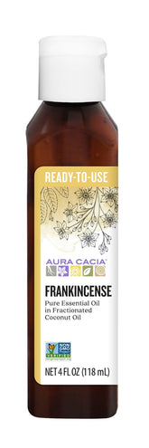 Aura Cacia ready-to-use frankincense oil bottle pour for easy topical application