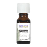 Aura Cacia Rosemary Essential Oil bottle pour highlighting purity and aroma for calm routines.