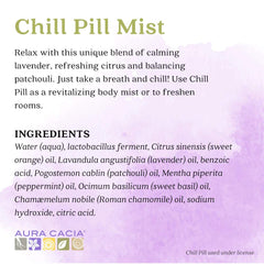 Aura Cacia Chill Pill Mist peppermint bottle adds cooling scent for focus.