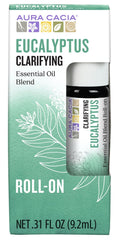 Aura Cacia Eucalyptus Roll-On bottle closeup shows compact on-the-go design.