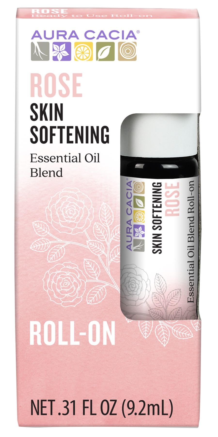 Aura Cacia Rose Roll-On bottle for on-the-go aromatherapy.