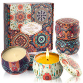 Auralome gift-set four-pack scented candles in elegant tins for cozy home ambiance.