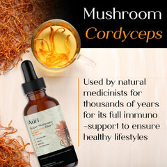 Auri Cordyceps Elixir dropper closeup, precise dosing for daily use.