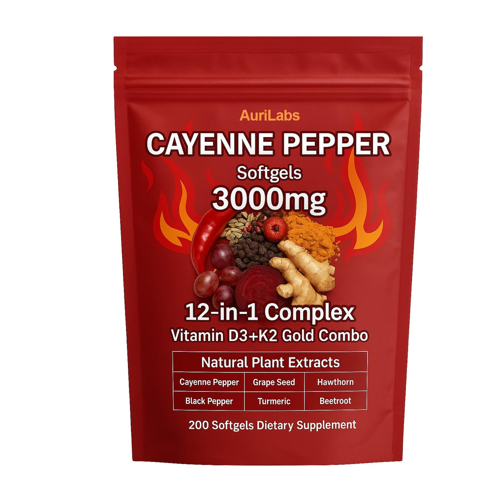 AuriLabs Cayenne Pepper Softgels bottle for convenient daily wellness.