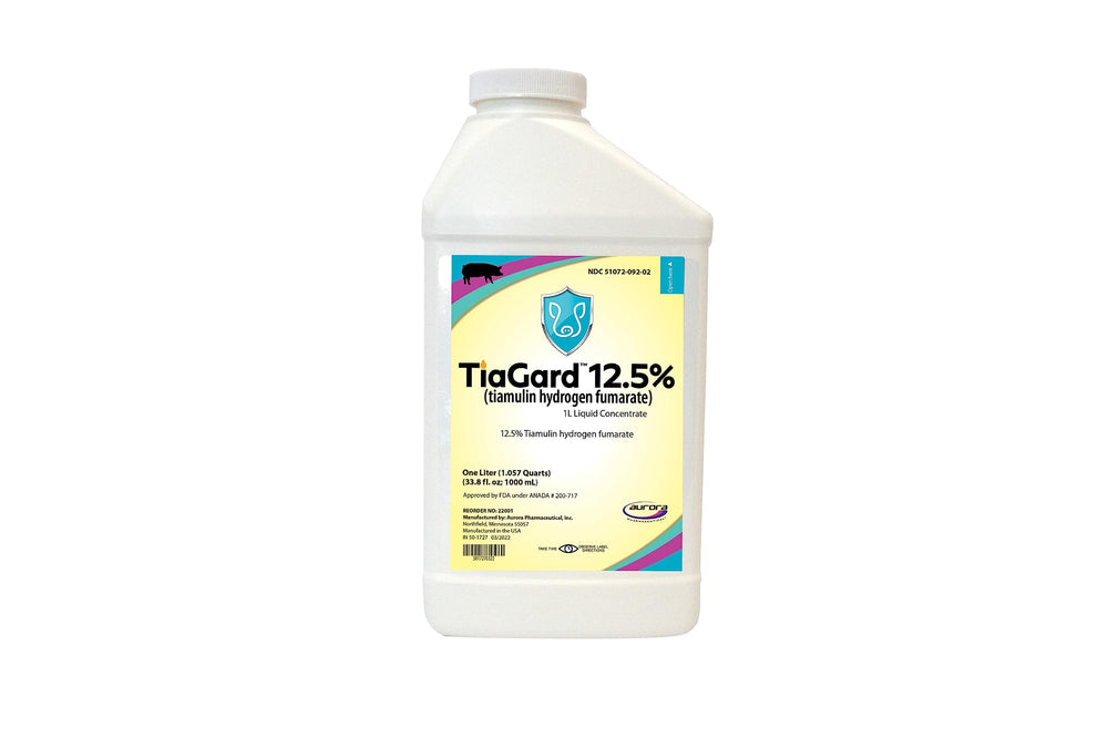 Aurora TiaGard bottle with 1 L concentrate for herd-wide dosing in drinking water.
