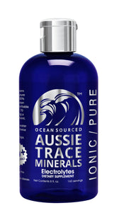 Aussie Trace Minerals bottle pour shows high magnesium electrolyte formula for hydration