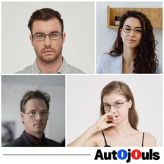 Autojouls unisex blue light blocking glasses in a lightweight metal frame.