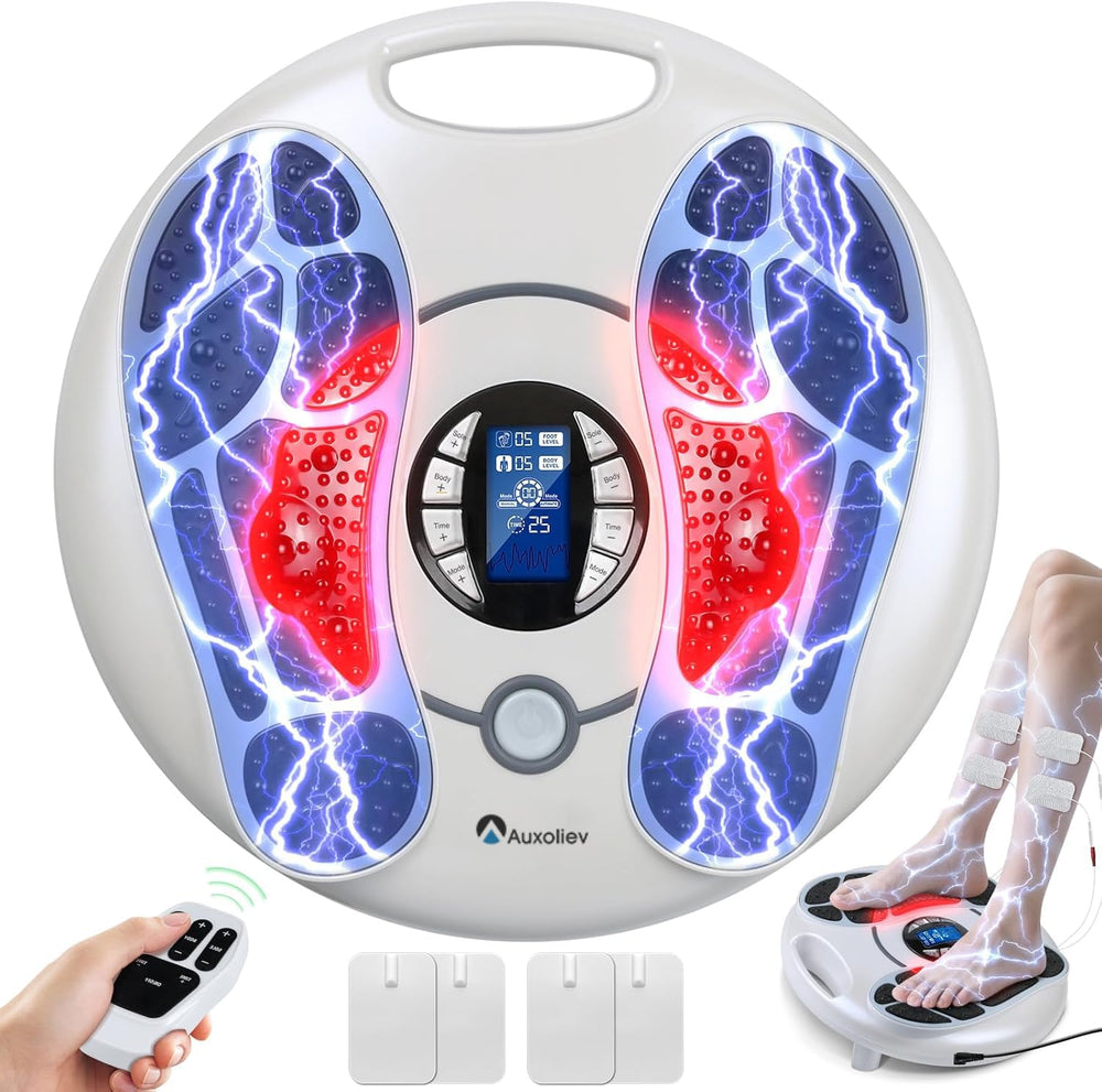 Auxoliev FSA EMS Foot Massager remote for easy mode selection during relaxation.