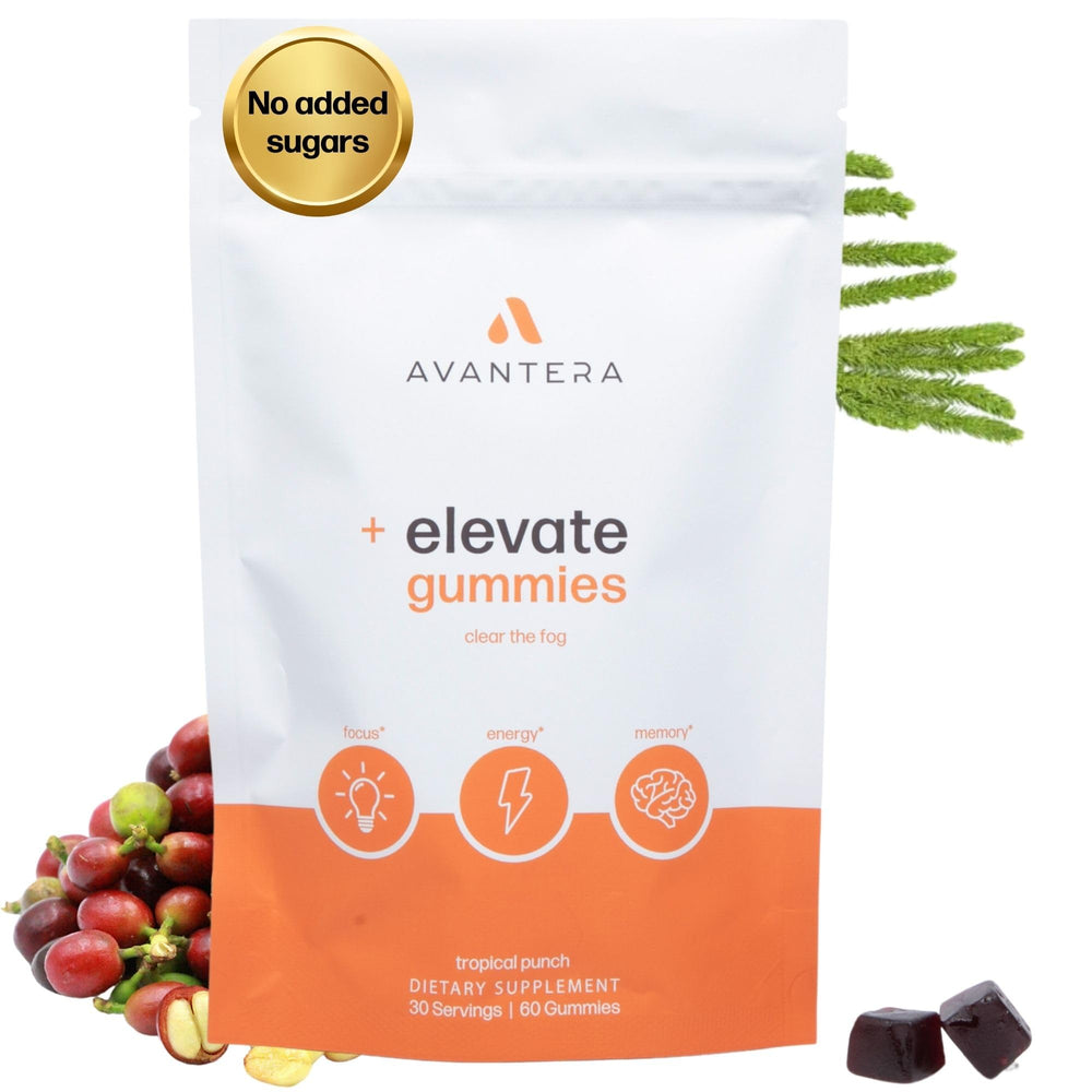 Avantera Elevate Gummies showing energy and focus support for study or work tasks