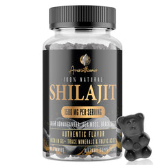 Avarinthiumor Shilajit Gummies bottle, 60 vegan chews for daily wellness.