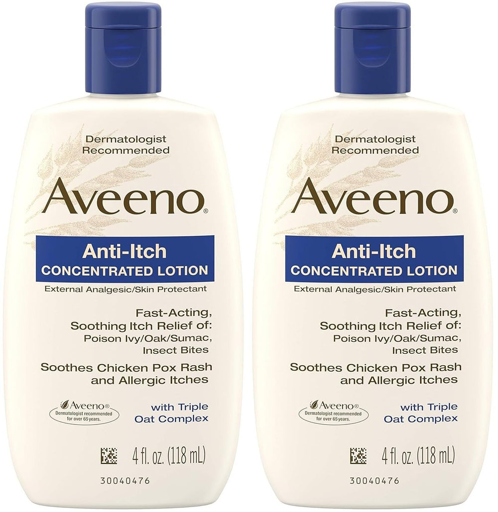 Aveeno Anti-Itch Concentrated Lotion calamine bottle, 4 oz, two-pack for itch relief at home