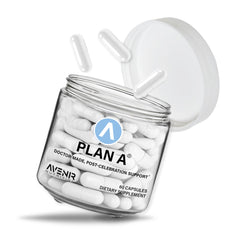 Avenir Nutrition Plan A bottle front showing post-celebration relief potential