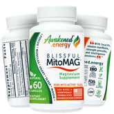 Awakened.energy Blissful MitoMAG bottle with 60 vegan capsules designed for sleep, mood, and energy.