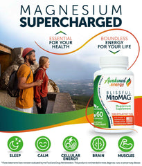 Close-up of Blissful MitoMAG capsules highlighting vegan formula and easy dosing.