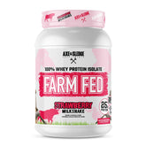 Axe & Sledge Farm Fed whey bottle with Strawberry Milkshake flavor for lean protein intake.