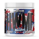 Axe Sledge HWMF high-stim powder tub showcasing sustained workout energy.
