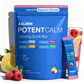 Axldrn PotentCalm raspberry lemonade powder in a tub for quick, sugar-free hydration.