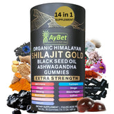 AyBet Shilajit Gold Gummies bottle for easy daily wellness support.