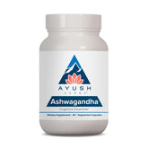 Ayush Herbs Ashwagandha capsules bottle closeup for stress support