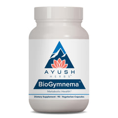 Ayush Herbs BioGymnema front bottle with label showing metabolic support.