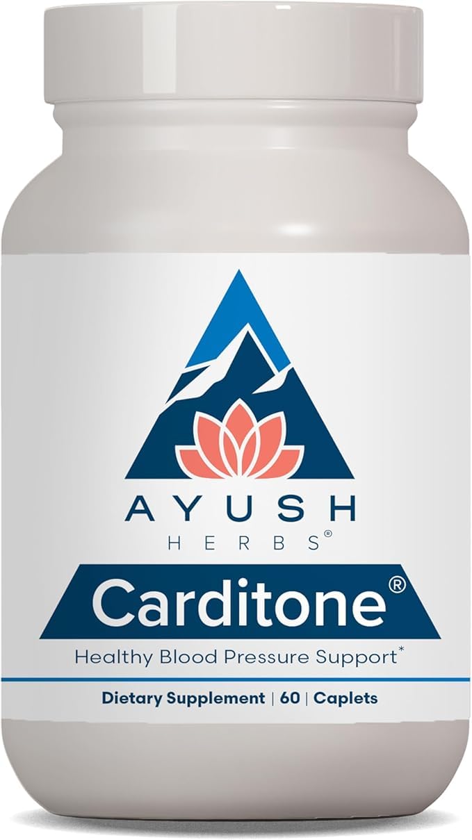Ayush Herbs Carditone bottle label highlighting heart health support in a premium supplement