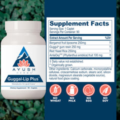 Ayush Herbs Guggal-Lip Plus tablets inside the bottle for daily use