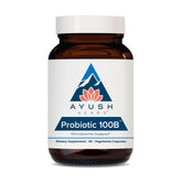 Ayush Herbs Probiotic 100B bottle front showing brand and label; supports digestive balance.