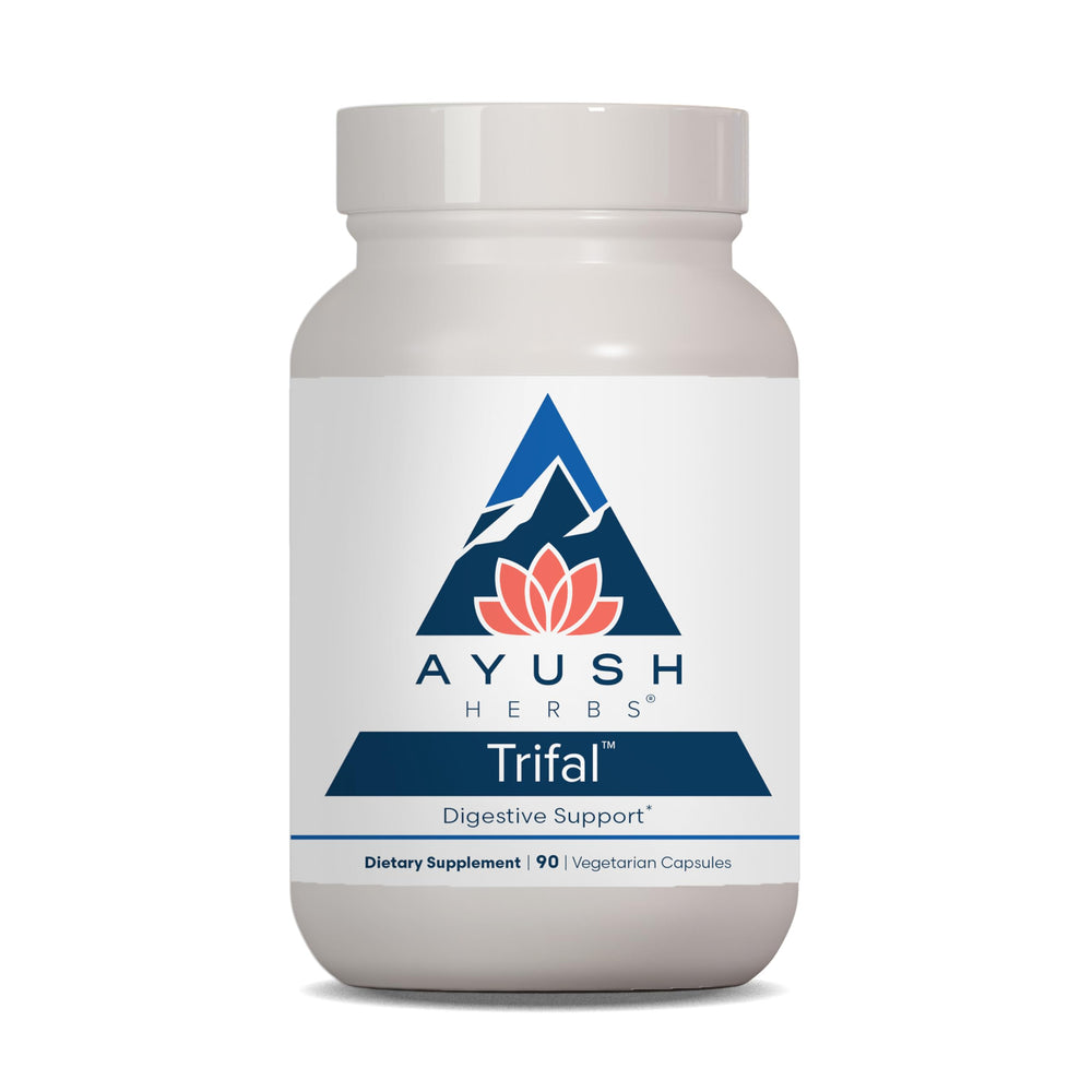Ayush Herbs Trifal digestive support bottle shown for daily comfort.