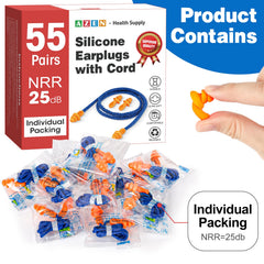 Corded AZEN ear plugs with nylon neck cord for easy access and reuse
