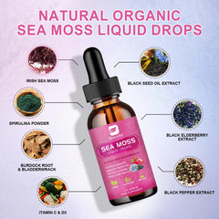 Dropper pours Sea Moss Drops for easy daily use