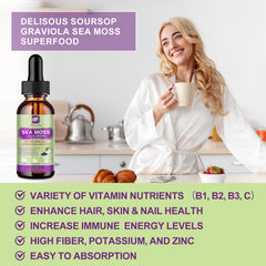 B BEWORTHS Sea Moss Liquid Drops closeup label shows 11 natural ingredients.