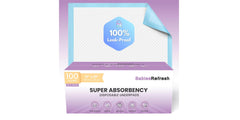 BabiesRefresh underpads 100-count pack protects changing tables and surfaces from spills.