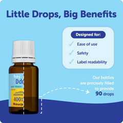 Baby Ddrops Bebe dropper dispensing vitamin D for convenient use.