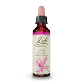 Bach Oak remedy bottle label highlighting natural flower essence for emotional balance.