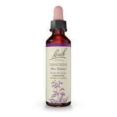 Bach Original Impatiens bottle on shelf promoting calmer patience in daily life.