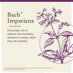 Bach Original Impatiens label close-up highlights vegan and gluten-free formula.