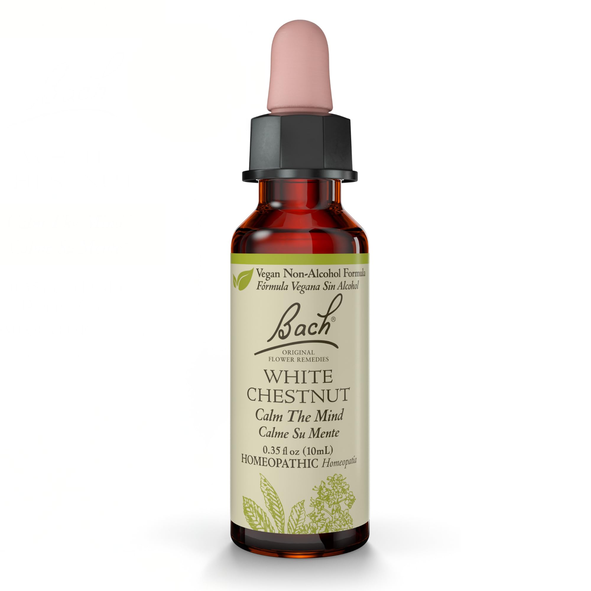 Bach Original White Chestnut bottle for calm focus without alcohol.