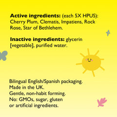 Bach RESCUE Kids Spray bottle back label with usage guidance for parents.