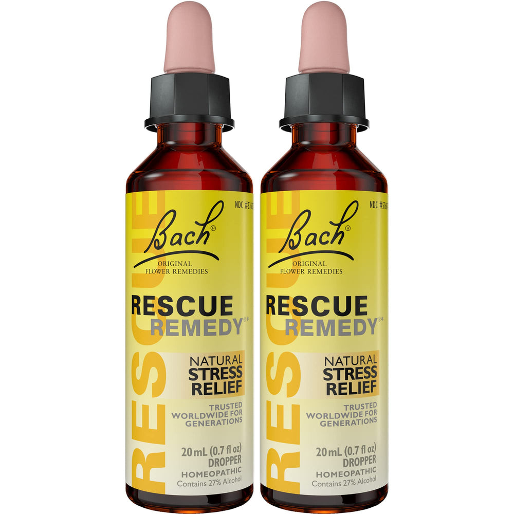 Bach Rescue Remedy dropper bottle with yellow cap for rapid stress support