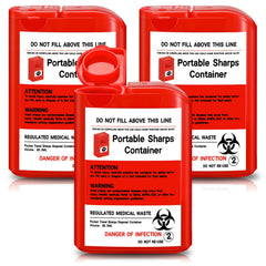 Baderke 3 Pcs Pocket Travel Sharps Disposal Container, red, compact for safe disposal.