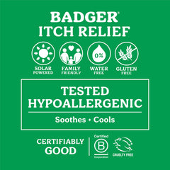 Badger Bug Bite Itch Relief Stick packaging shows compact, mess-free design for travel.