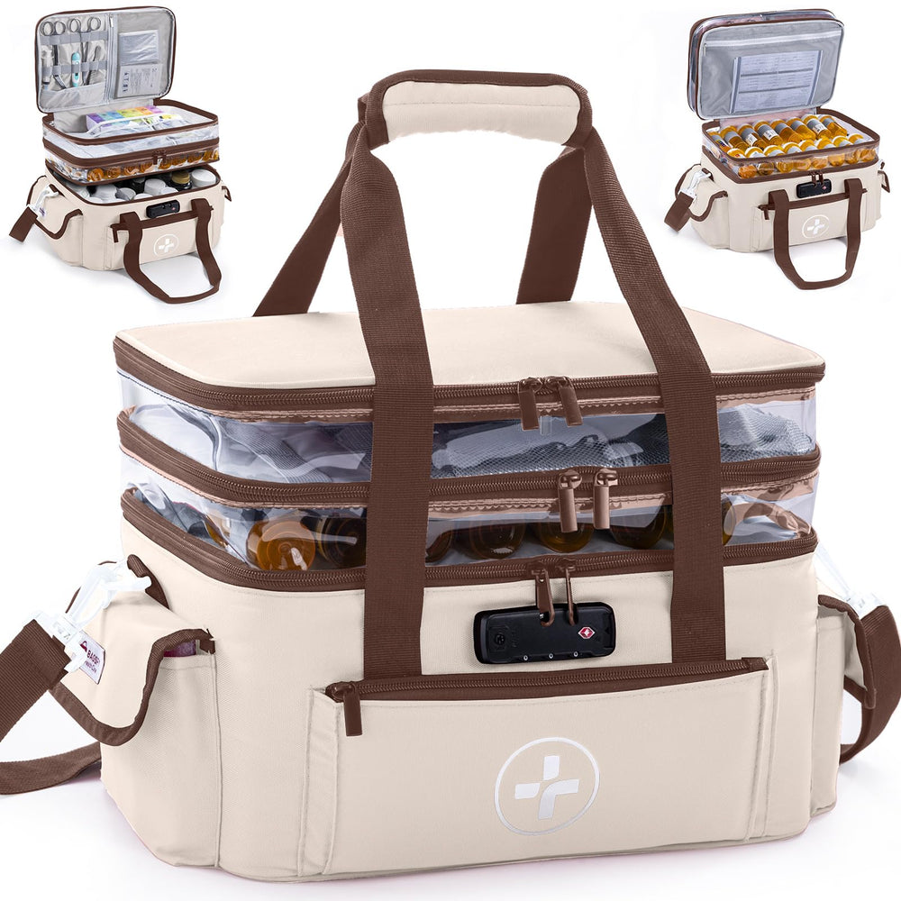 BAGSFY 3-Tier Medicine Organizer front view showing roomy compartments for pills and bottles
